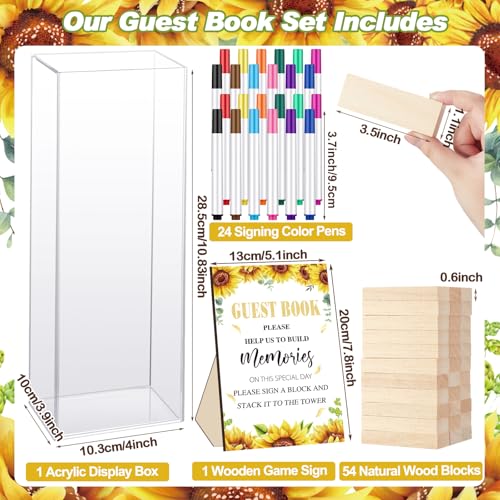 Beeveer 80 Pcs Wedding Guest Book Alternative Wooden Block Guest Book for Wedding Sign in Bridal Shower Decoration 54 Pcs Wooden Block Bridal Shower Game for Sign in, Reception(Sunflowers) - style: Sunflowers