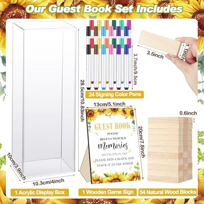 Beeveer 80 Pcs Wedding Guest Book Alternative Wooden Block Guest Book for Wedding Sign in Bridal Shower Decoration 54 Pcs Wooden Block Bridal Shower Game for Sign in, Reception(Sunflowers) - style: Sunflowers