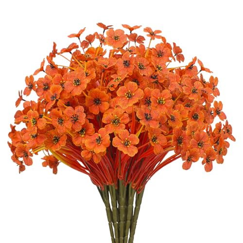 15 Bundles Artificial Flowers UV Resistant Outdoor Plants No Fade Faux Plastic Shrubs Fake Silk Flowers Window Box Garden Porch Home Decoration(Deep Autumn Orange) - color: Deep Autumn Orange