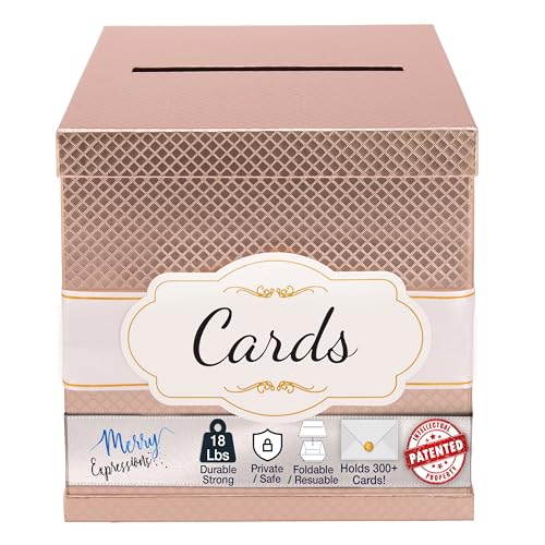 Merry Expressions 10" Rose Gold Card Box, Party Card Holder, Money Gift Box for Wedding Reception, Honeymoon, Graduation, Birthday, Sweet 16, Bridal or Baby Shower - Wedding Gift Table Decoration - color: Rose Gold