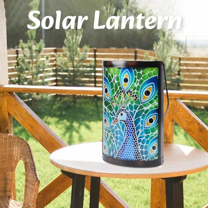 MUMTOP Peacock Solar Lantern, Hanging Glass Outdoor Garden Light - color: Peacock Blue
