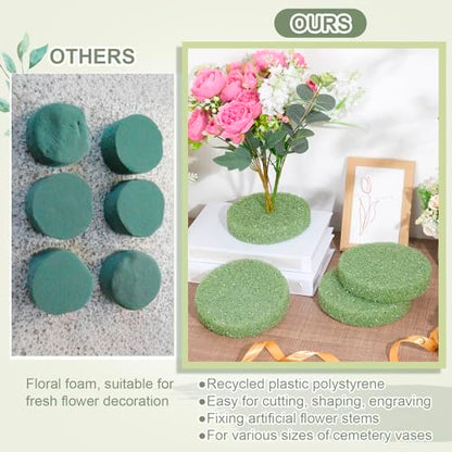 Chunful 6 Pack Cemetery Vase Floral Foam Inserts 1.25 x 5.8 Inch Round Green Floral Foam for Artificial Flowers Dry Foams for Grave Vase Headstone Flower Arrangement - style: Round