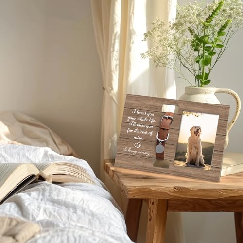 Pet Dog Memorial Loss Sympathy Gifts Gift, Pet Cat Dog Memorial Picture Frame with Collar Holder, I Loved You Your Whole Life I'll Miss You for The Rest of Mine Picture Photo Frames,4x6 Photo - color: brown