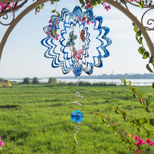 Butterfly Wind Spinner, 12 inch 3D Metal Wind Spinners Outdoor - color: Mandala Butterfly