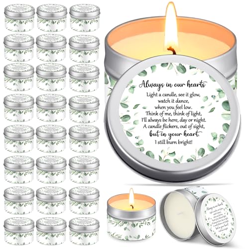 MTLEE 24 Pcs Celebration of Life Decorations Funeral Memorial Candles Funeral Keepsakes Favors for Guests Sympathy Candle for Loss of Loved One Bereavement Gifts(White,Greenery) - color: White, style: Greenery