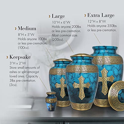 Blue Cross Keepsake Urns for Human Ashes with Velvet Gift Box for Cremation Keepsakes for Ashes - Small Cremation Urn and Small Keepsake Urn Set of 4 - color: Blue Cross