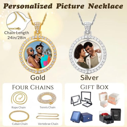 HJX Custom Circle Chain with Wings, Memorial Picture Necklace for Men Womem - color: 6-30 round