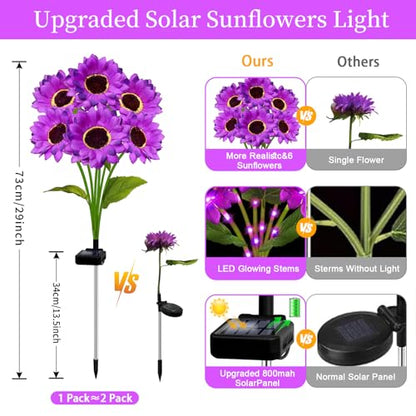 ANGMLN Solar Garden Lights 4 Pack 24 Purple Solar Sunflower Lights - color: 6 Head Sunflower Purple