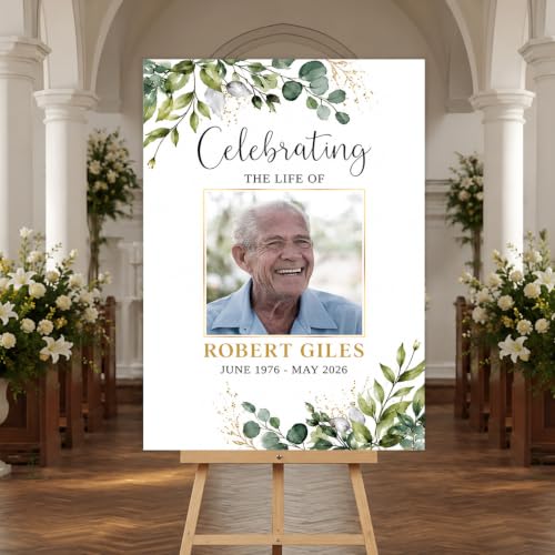 Personalized Greenery Funeral Welcome Sign, Celebration Of Life Funeral Sign with Picture, Memorial Welcome Signs, In Loving Memory Sign, Memorial Photo Sign, Celebration Of Life Decorations - color: Style #15
