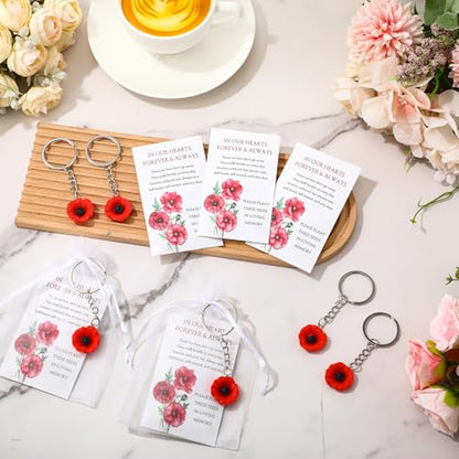 50 Sets Memorial Day Favors for Guests Bulk Remembrance Poppy Keychains with Seed Packets Celebration of Life Keepsakes
