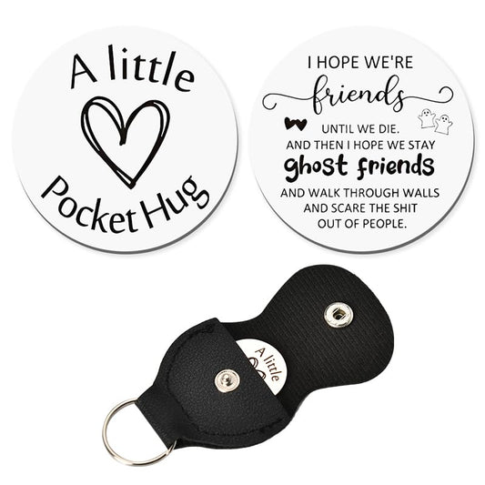 ShiQiao Spl Bff Best Friend Bestie Friendship Gifts for Women Girls, Pocket Hug Token Keychain Coin for Best Friends Birthday Christmas Gift for BFF Besties Keychains with PU Leather Keyring - color: Ghost Friends