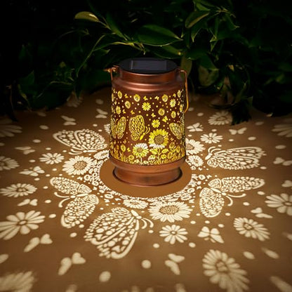 2 Pack Butterfly Solar Lanterns Outdoor Waterproof Sunflower Garden Decor Birthday Gifts for Women Mom Grandma Hanging Solar Lights Metal Lantern Decoration Outside for Porch,Patio,Yard,Backyard - style: M. 2 Pack Butterfly Lantern
