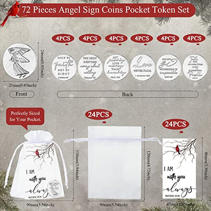 Fumete 72 Pieces Memorial Angel Sign Coins Set Pocket Token Guardian Pocket Angel Coins Red Cardinal Poem Cards Prayer Cards White Organza Bags Gift Charms Presents for Family