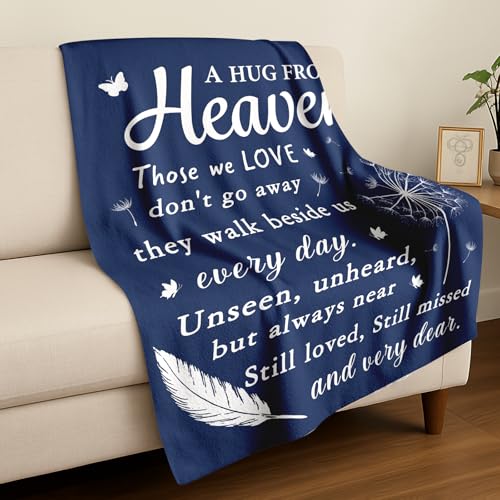 Ships Next Day, Memorial Sympathy Gifts for Loss of Mom Dad Grandma Grandpa - Printed in USA, Hugs from Heaven Flannel Blanket, in Memory of Gifts, Condolence Bereavement Remembrance Gifts, 80''x60'' - size: 80"L x 60"W