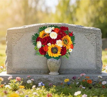 Artificial Cemetery Flowers,Memorial Flowers,Beautiful Arrangements for Headstones,Silk Sunflower Rose Berries Daisy