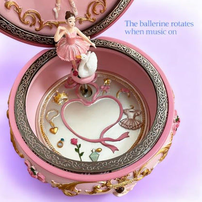 Briskfeel Classical Ballerina Music Box Jewelry Box LED lights Twinkling Resin Carved Collectible Mechanical Ballerine Musical Box with Sankyo 18-Note Ballerina Rotates (4# Ballet) - color: 4# Ballet
