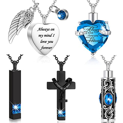 Fumete 5 Pcs Urn Necklaces for Ashes Cremation Keepsake - color: Lake Blue