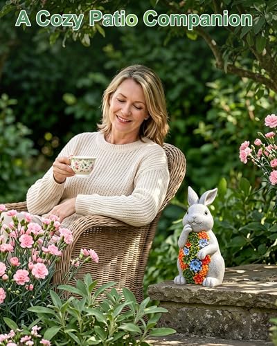 Nacome Solar Garden Outdoor Statues Bunny with Succulent - color: Light Grey Bunny
