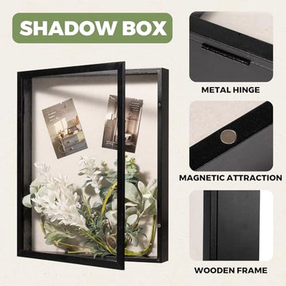 Muzilife 16x20 Shadow Box Wood Picture Frame, 2.16 Deep, Real Glass, Black - color: Black, size: 16x20