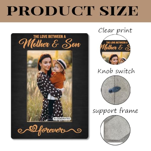Mother Gift from Son, The Love Between A Mother & Son is Forever Photo Frame, Holds 4 x 6 Inch Photos, Farmhouse Wooden Picture Frames Gifts, Mother's Day Gifts C1 - color: BlackC