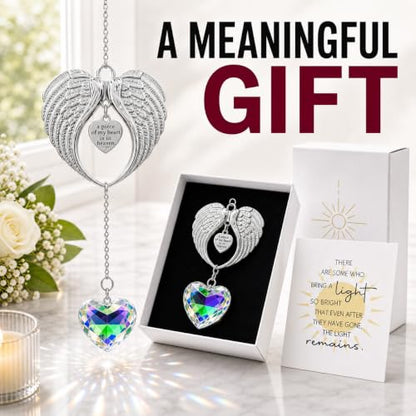 Memorial Suncatcher Gift for Loss of Mom, Crystal Angel Wings Sun Catcher | Gift for Loss of Mom, Windows, Sympathy Gift for Loss of Loved One, Bereavement Remembrance Grief for Women, Heart