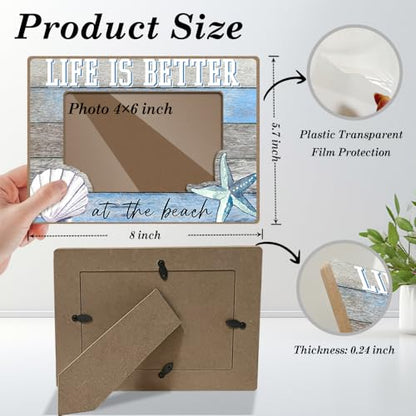 Vacation Honeymoon Wood Photo Frame Life Is Better at the Beach Themed Gifts Desk Picture Frame Modern Pictures Frames Farmhouse Picture Frames Photo Gifts for Cruise Lovers Beach Gift YT0080 - color: Blue