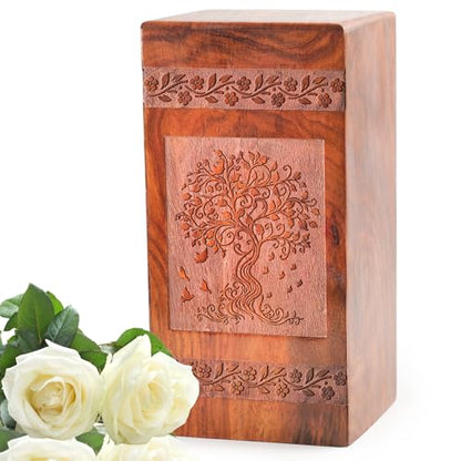 Tree of Life with Swirling Leaves Wood Urns for Adult Male - Large Urns for Human Ashes Adult - Biodegradable Burial Urns - Sustainable for Adults - Memorial Gifts - Funeral Urns, Natural