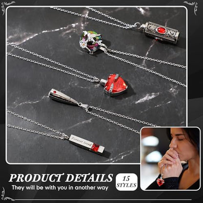 Ecation 15 Pcs Urn Necklace for Ashes Women Cremation Jewelry - color: Red