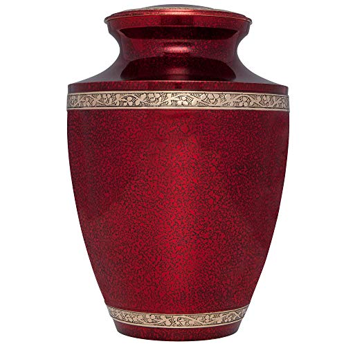 Red Funeral Urn by Liliane Memorials - Cremation Urn for Human Ashes - Hand Made in Brass - Suitable for Cemetery Burial or Niche - Large Size fits Remains of Adults up to 200 lbs - Torino Model - color: Red