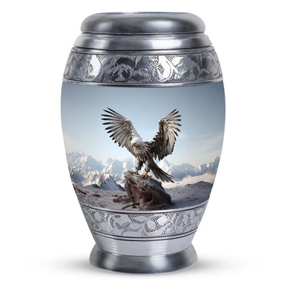 Eagle with Snow Mountains in - Burial Urn for Adult Human Ashes - Unique Urn - 10 Inch Large - Funeral Ash Holder - size: Large