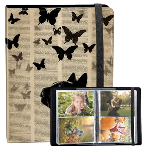 Photo Album 3.5x5 80 Photos Small Capacity PU Leather Cover, Cat Butterflies Flying Mini Photo Album 3.5x5 with Elastic band, Birthday Christmas Photo Albums Wedding Anniversary - color: Cat Butterflies Flying, size: 3.5*5 Holds 80 Photos