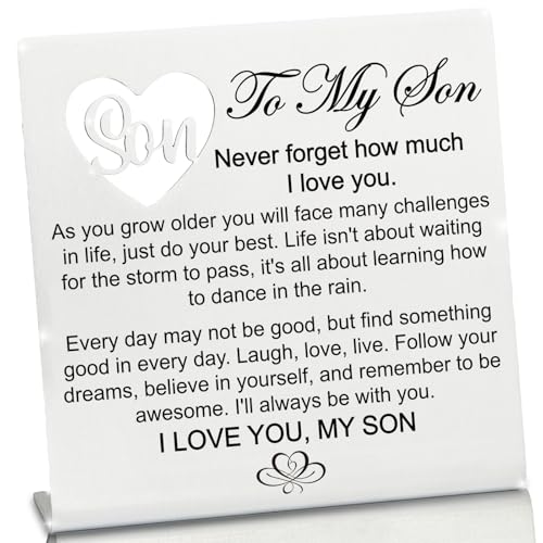 Stainless Steel Desk Plaque with Encouragement Quote, Inspirational Desk Decor Sign for Son from Mom, Heartwarming Present for Son on Birthday, Sentimental Keepsake for Sonny from Mum, Hss14 - style: Encouragement