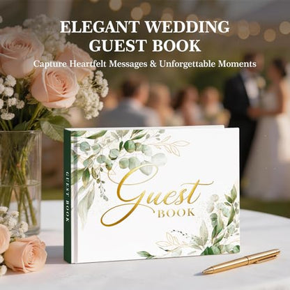 EVERLORIA Wedding Guest Book, 108 Blank Pages Guest Sign in Book, Leather Hardcover Signature Polaroid Guestbook for Wedding Reception Bridal Baby Shower Graduation Anniversary Quinceanera Birthday - color: Greenery a