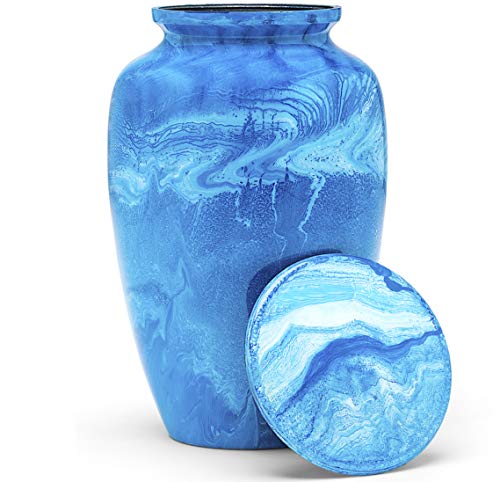 Eternal Harmony Large Urn for Ashes, Adult Male & Female Cremation Urn for Human Ashes with Elegant Finishes, Secure Seal & Velvet Bag, Funeral Urn for Men & Women Up to 200 lbs, 7”x11” (Blue Milo) - color: Blue Milo, size: Large