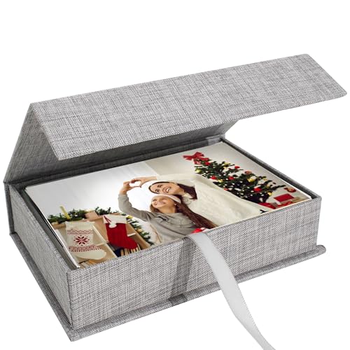 Photo Storage Box 4x6, Linen Photo Box, Memory Box Perfect to Store Your Photo, Pictures, Certificates, Scrapbooking Supplies, Keepsakes and Jewelry Grey | Keepsakes and Jewelry, Connected Lid, for Photos, Certificates, Scrapbooking Supplies - color: Grey