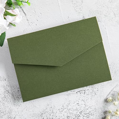 20Pcs 5.12x7.09 inch Tri-fold Wedding Invitation Cards for Quinceanera Bridal Shower Baby Shower Party Invite (Olive Green) - color: Olive Green