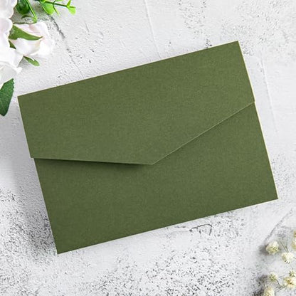 20Pcs 5.12x7.09 inch Tri-fold Wedding Invitation Cards for Quinceanera Bridal Shower Baby Shower Party Invite (Olive Green) - color: Olive Green