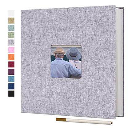 Vienrose Large Self Adhesive Photo Album with Window 11x10.6 60 Pages Grey | Linen Cover, Scrapbook, Fits 4X6 8X10 Pictures, Metallic Pen Included, Diy - color: Grey, size: 11"x10.6" 60Pages