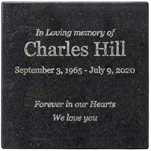Customizable In Loving Memory Granite Garden Stone (6 x 6 x .4") | Laser Engraved, Indoor & Outdoor Use, Personalized Text, Black Granite, Memorial Plaque - size: 6 x 6 x 0.4"