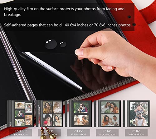 Leather photo Album Self Adhesive Pages, Handamde Leather Scrapbook Photo Album, Wedding Family Album, Holds 3x5, 4x6, 5x7, 6x8 Photos - Wine - color: Wine, size: 9.6x9.6x1.3
