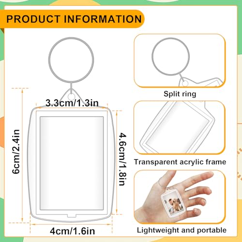 30 PCS Acrylic Photo Frame Keyring for Insert 4.6 x 3.2cm Photo | Clear Picture Keychain with Split Ring Photo Frame Keychain as Gift