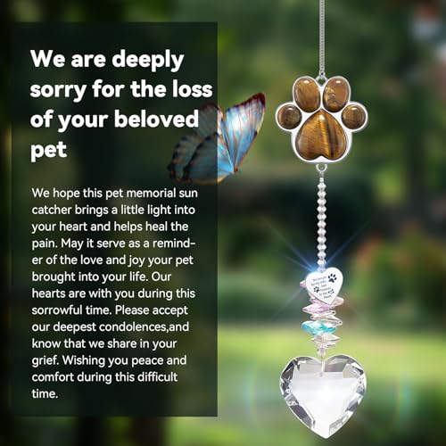 Dog Memorial Gifts, Pet Memorial Suncatcher, Loss of Dog Sympathy Gift - color: Gold Tiger Eye