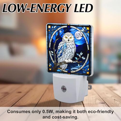 Owl Stained Glass Night Lights Plug into Wall for Room, Owl Night Light LED for Bedroom - color: Owl