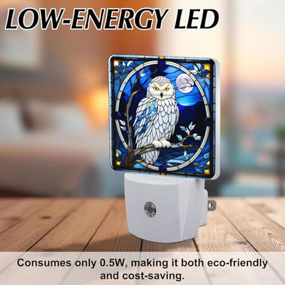 Owl Stained Glass Night Lights Plug into Wall for Room, Owl Night Light LED for Bedroom - color: Owl