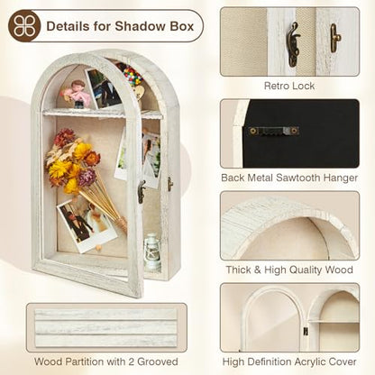 DGWJSU Shadow Box Frame 10x16 Large Shadow Boxes Display Cases with Linen Back and Removable Shelves, Picture Frame Wedding Bouquet Memorabilia Medals Photos Memory Box for Keepsakes (White) - color: White
