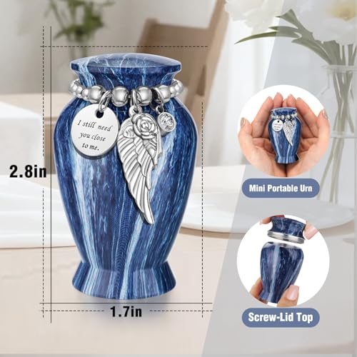 Abooxiu Small Urns for Human Ashes Keepsake 2.85 Inches Mini Urns for Ashes Memorial Small Cremation Urn Ash Keepsake Urns Mini Funeral Burial Decorative Urn for Adult Males Females Pets, Tide Blue