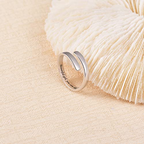 BEILIN 925 Sterling Silver Inspirational Jewelry Rings Adjustable Ring Personality Encouragement Gift for Teens Women - style: Beautiful g, you can do amazing things