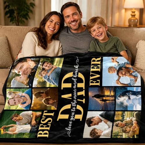 Father's Day Custom Blanket Personalized Photo Blanket Dad Blankets Best Dad Ever 10 Photos Customized Flannel Blanket Birthday Fathers Day for Papa Grandpa Men Gifts from Daughter Son Wife - color: Dad02