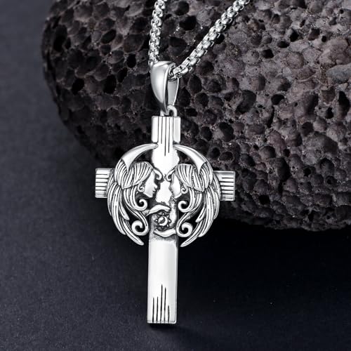 PROESS Cross Necklace for Women Men Sterling Silver Rose/Sunflower Cross Pendant Religious Jewelry Christmas Birthday Mothers' Day Gifts - color: 01-08-Gemini