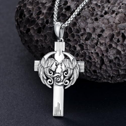 PROESS Cross Necklace for Women Men Sterling Silver Rose/Sunflower Cross Pendant Religious Jewelry Christmas Birthday Mothers' Day Gifts - color: 01-08-Gemini